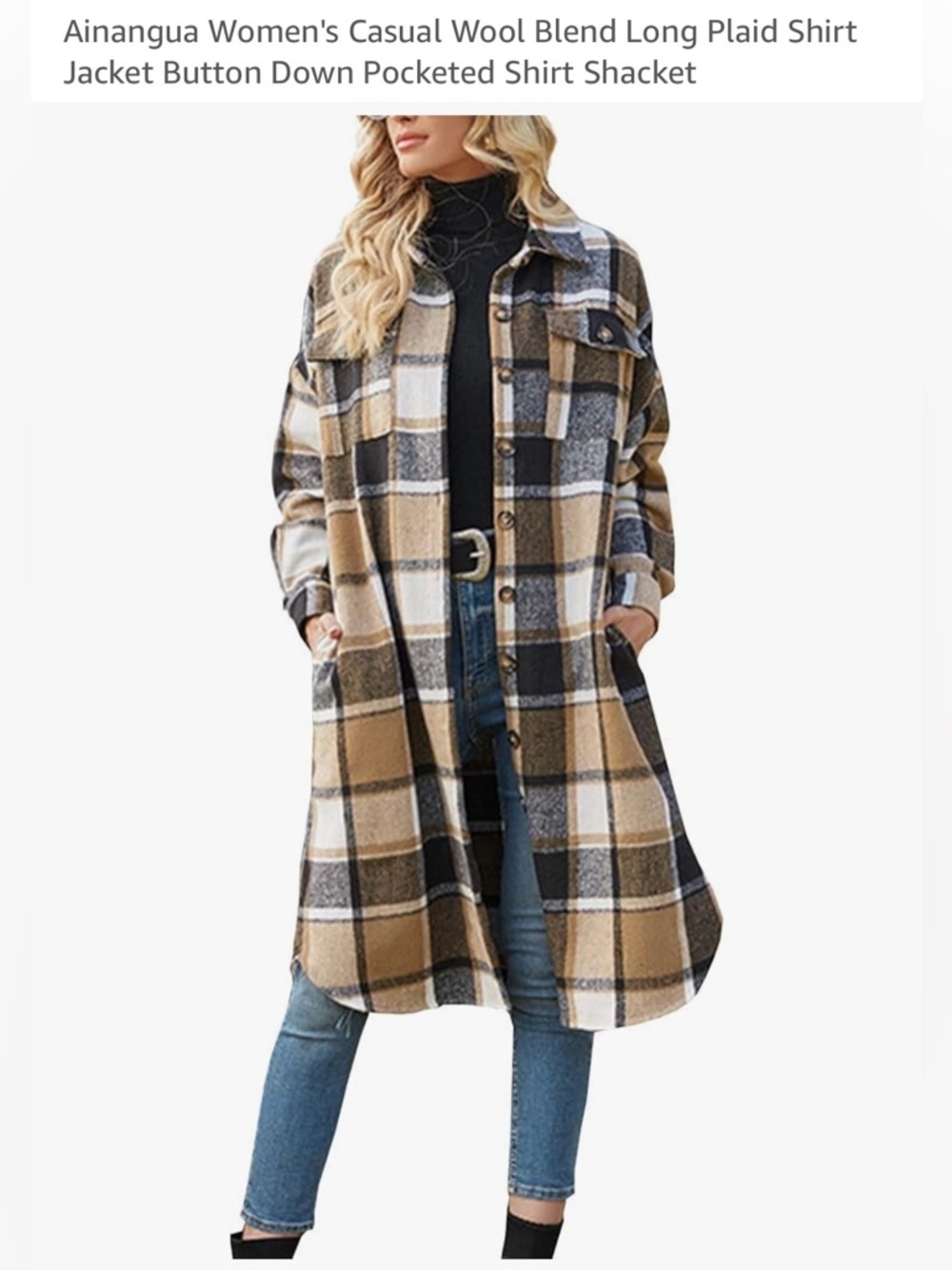 Long Plaid Shacket Coatigan in Tan Black White Brand New with tag